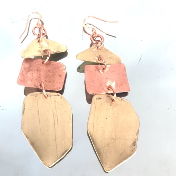 Brass Copper Long Brutalist Statement Earrings - Picture 8 of 13